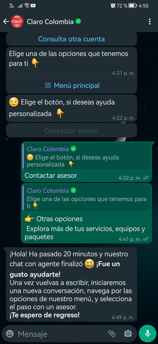 Gersonyer's tweet photo. @ClaroTeAyuda ¿Qué clase de servicio es esto? Ninguna opción generó respuesta y luego resulta que finalizó el chat... ¿Con cuál agente si nadie respondió? Necesito soporte para Claro Pay y el DM con ustedes no sirve y tampoco hay línea telefónica, ¿entonces? https://t.co/SprDdQsKAv