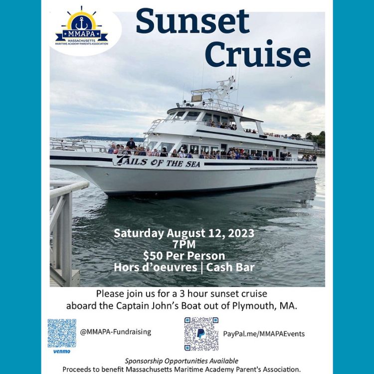 ALL ARE WELCOME!! You don't have to be part of Mass Maritime to enjoy this FUN!
Come Cruise with us out of the Beautiful Plymouth Harbor! Aboard the Captain John, facebook.com/CaptainJohnBoa…
Saturday August 12th at 7pm! Tickets are only $50, cash bar. Dinner, and DJ JIMMY!