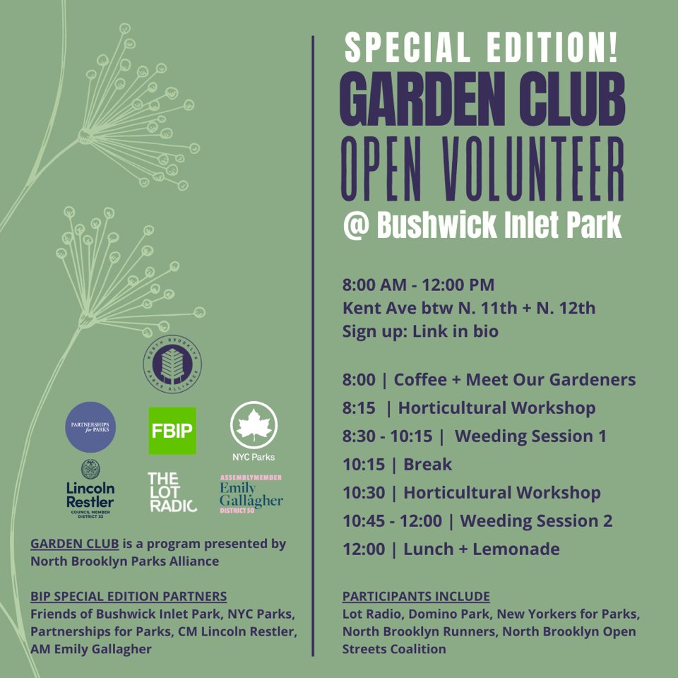 Emily Gallagher (@emilyassembly) on Twitter photo SATURDAY: We're helping <a href="/NBKParks/">North Brooklyn Parks Alliance</a> turn out 100+ volunteers for an epic day of weeding and gardening at Bushwick Inlet Park, w/ music, lunch + lemonade to accompany our work. Hope to see you out there! SATURDAY: We're helping <a href="/NBKParks/">North Brooklyn Parks Alliance</a> turn out 100+ volunteers for an epic day of weeding and gardening at Bushwick Inlet Park, w/ music, lunch + lemonade to accompany our work. Hope to see you out there!