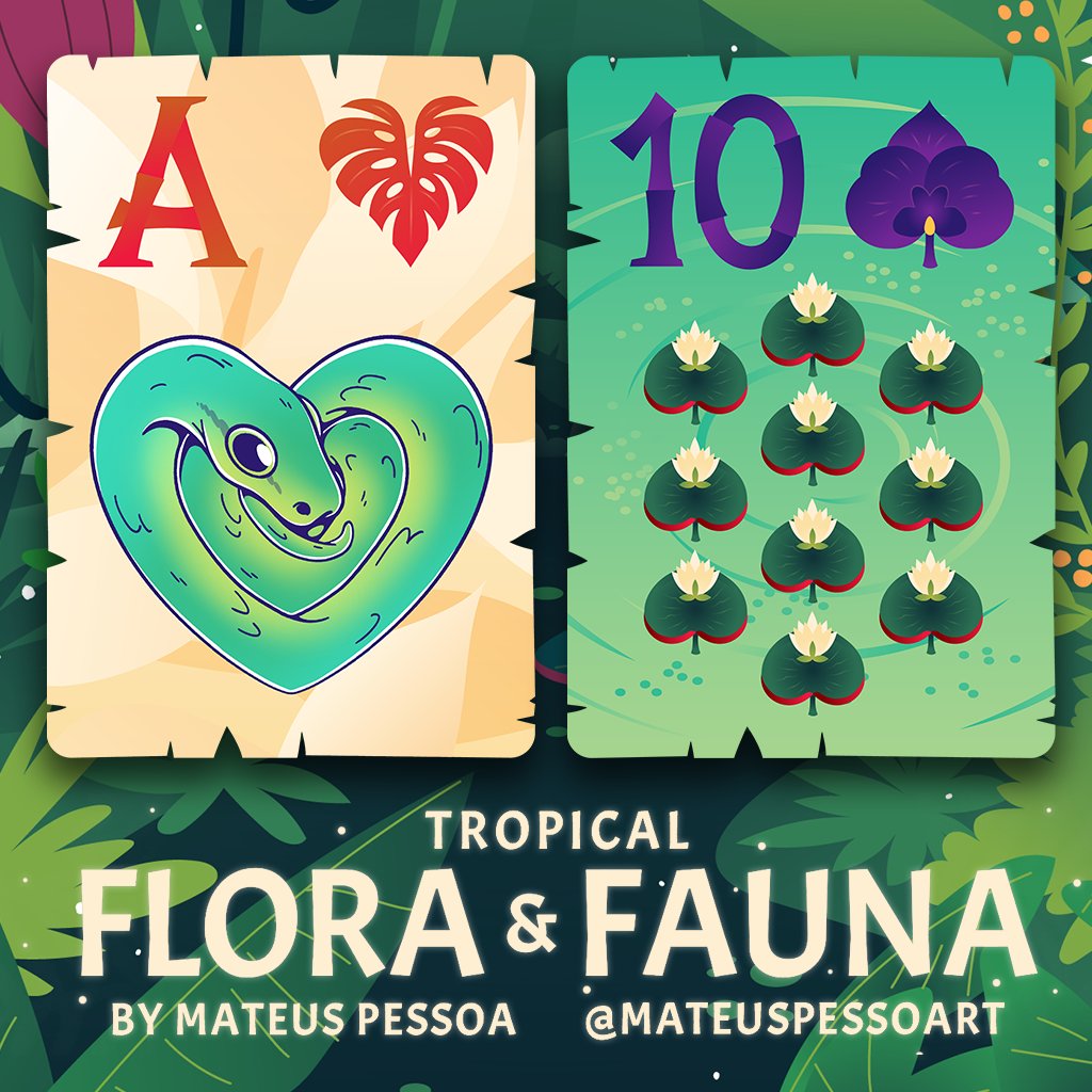 mateuspessoart's tweet photo. 'Flora &amp; Fauna' a Brazilian deck launches today on @FlickSol! Play here:  https://t.co/oBIjLPc1jP 🌿

#Solitaire #cardgames #flicksolitaire #flick #playingcards #deckofcards #playingcard #cardgame #cardart #solitairegame #cardgamesofinstagram #capybara #brazil https://t.co/bcUwKQ7Fgs