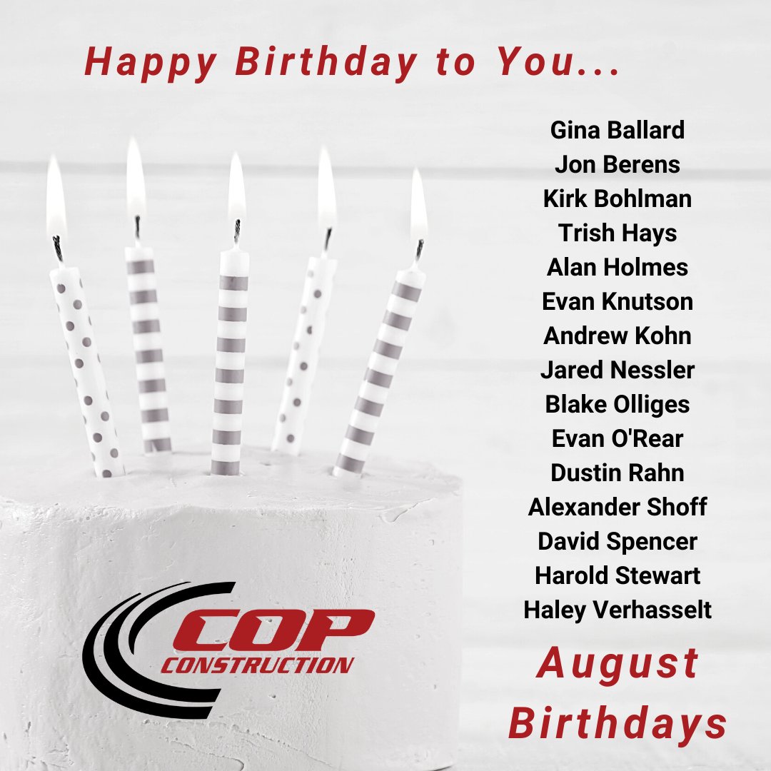 COPConstrLLC's tweet photo. Happy birthday to all those celebrating this August!
#copconstruction #happybirthday #WeAreCOP #COPfamily #COPlife #constructioncareers #careersinconstruction #nowhiring #utahjobs #montanajobs https://t.co/oLHdLoCE2Z