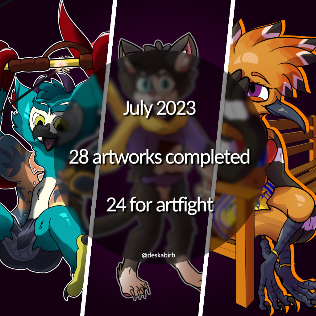 Update!
July has been a month of art for me. I've drastically increased my art output, from a few pieces per month to 28 in July, thanks to ArtFight motivating me!
I'm really happy with my progress, but it's time to go back to earth. Big Trackmania things are coming in September.