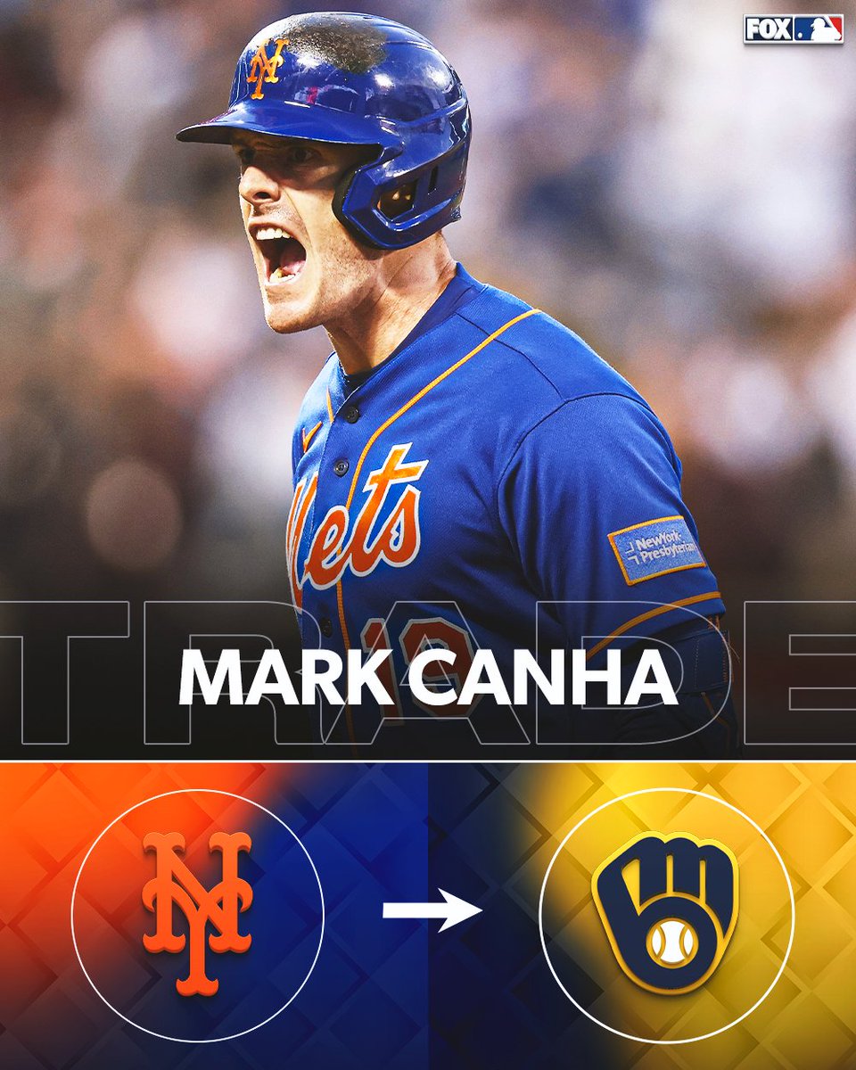 MLBONFOX's tweet photo. TRADE 🚨

The Brewers are acquiring Mark Canha from the Mets in exchange for RHP Justin Jarvis, per @martinonyc