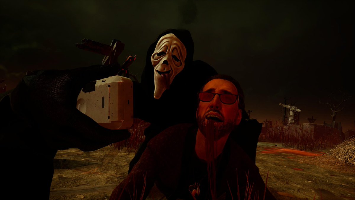 SugareeK's tweet photo. Lol I can never get mad when I get special’d by ghostface #DeadbyDaylight #Ghostface  #NicolasCage #dbd https://t.co/hoc3tCd07U
