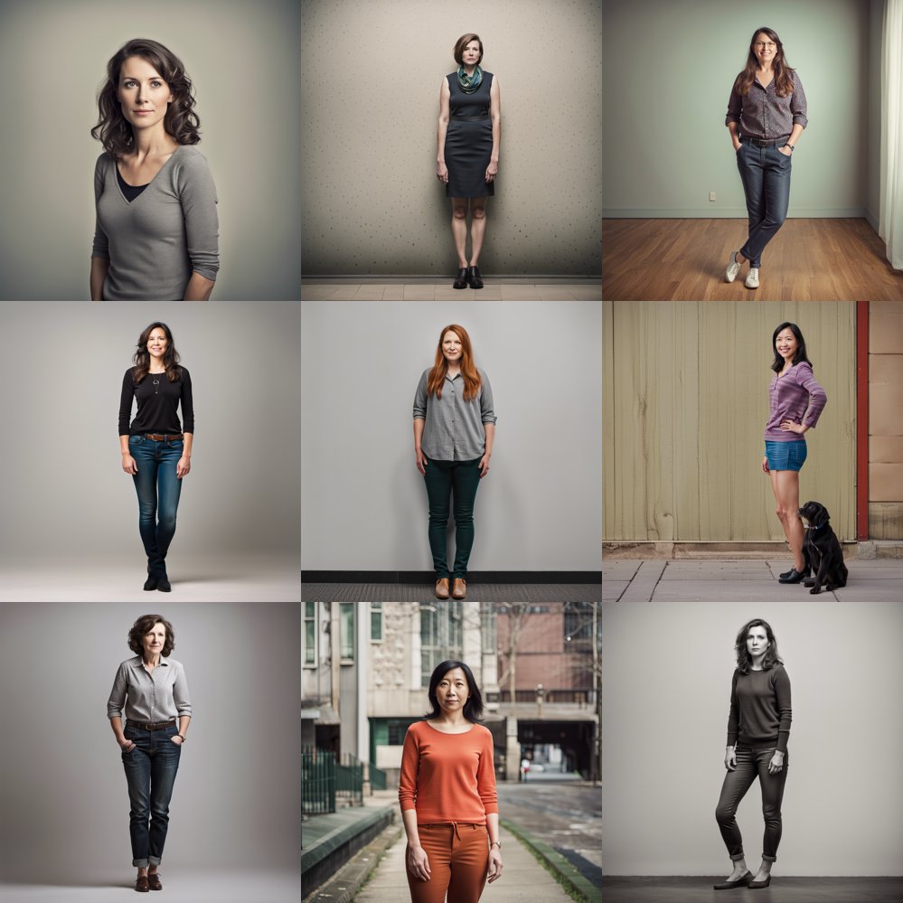 CrazyDancingGuy's tweet photo. according to #sdxl this is what an "average woman in a normal setting" looks like.  you will notice a startling lack of representation of skin color, body type, and even age.  
#aibias #aiethics #ethics #ai #generativeart #stablediffusion #bias #aiartcommunity https://t.co/6lSBJQk6Cy
