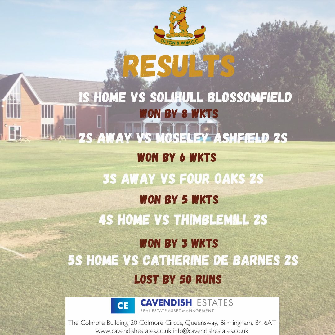oltonwwcricket's tweet image. Results Saturday 29th July 

#owwcc #results #wccl #warwickshirecricket