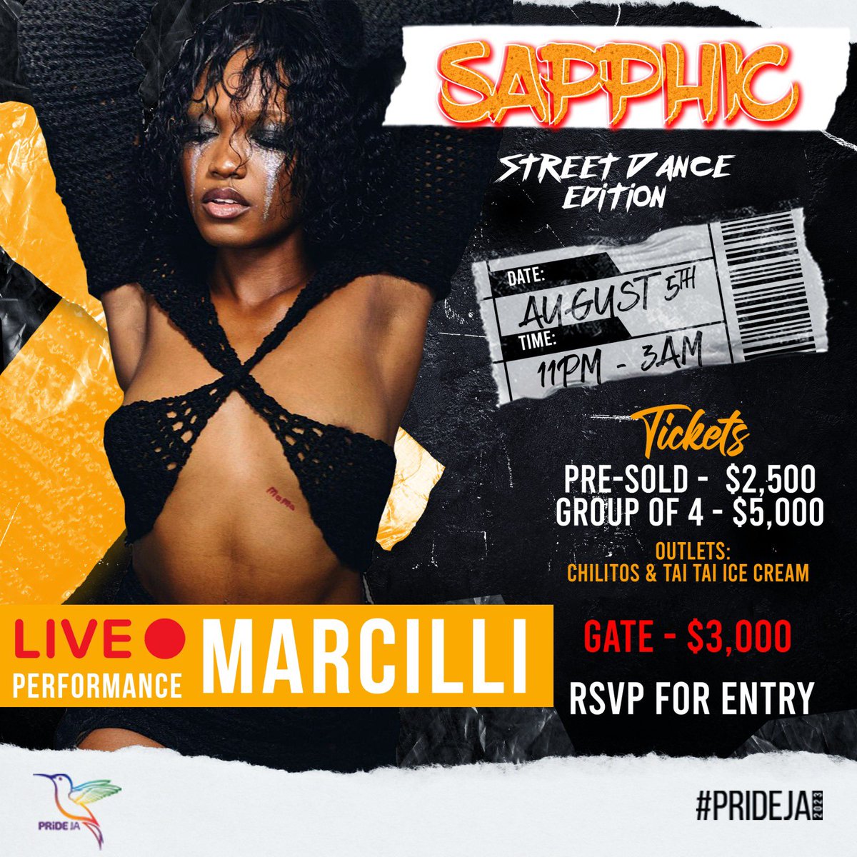 EqualityJa's tweet photo. Sapphic is no joke! We have only the best DJ &amp; Artist coming through to make sure you have a great time. Let’s hear it for @deejayanash &amp; @marcillimusic LIVE at Sapphic - Street Dance Edition

RSVP and get your tickets today! See you there! 

#prideja2023 #prideja #equalityja https://t.co/tK8uaYtpyG