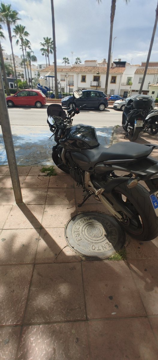 Last one from Spain &amp; late to post because we flew home today. From Estepona, featuring a motorcycle &amp; palm trees.
#ManholeCoverMonday @KathleenMRooney <a href="/KevinIrvineChi/">Kevin Irvine (he/him/his)</a> @RogersParkMan <a href="/robertloerzel/">Robert Loerzel</a> <a href="/chouinardphoto/">@chouinardphoto@bsky.social</a> <a href="/KathrynGuelcher/">Kathryn Guelcher</a> <a href="/JJTindall1/">J.J. Tindall</a> @giegerj <a href="/Minokemeg/">Rascal</a>