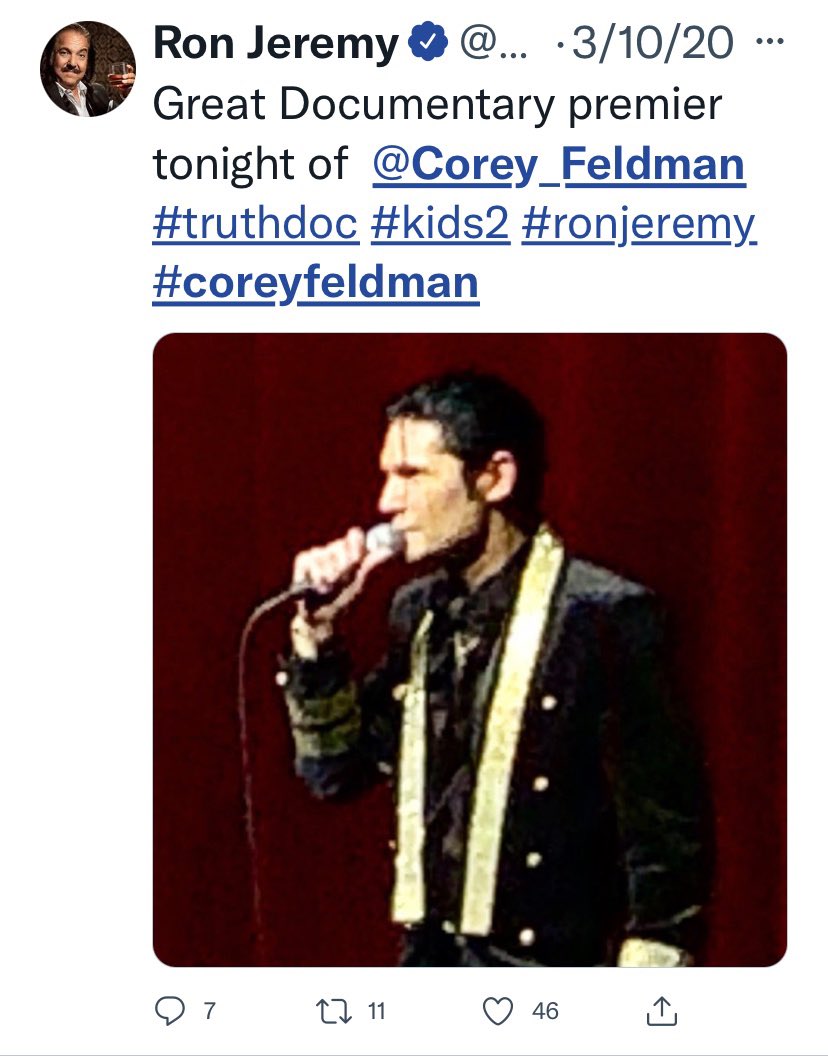 FamilyGuysUU's tweet photo. @susanannthrift @Corey_Feldman @peeweeherman Corey also invited convicted rapist Ron Jeremy to the premiere of his movie about child abuse. We know the excuses he’s now making for Pee Wee. What’s his excuse for this and for thanking child molester Weiss at a kids awards show? https://t.co/2QN0fij5hL
