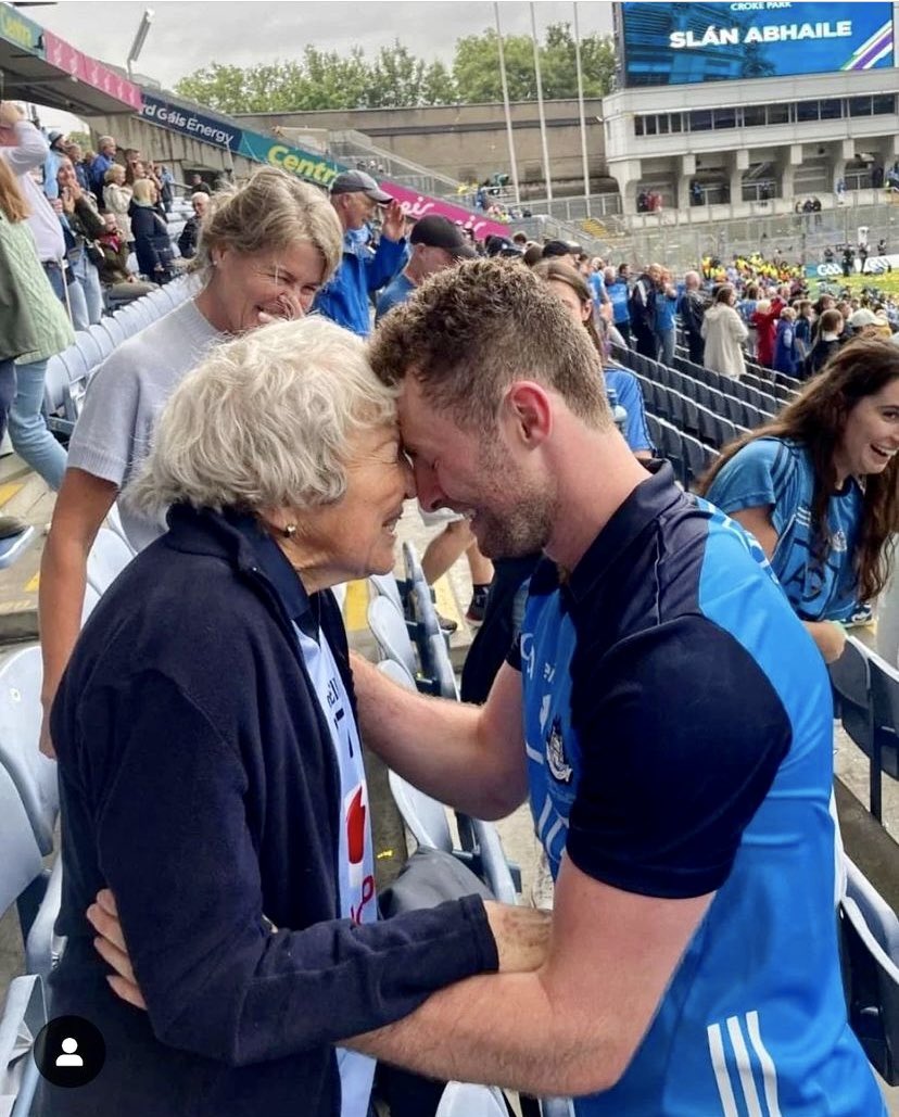DubsGAAFans's tweet photo. I’ll leave you with this one tonight. Jack McCaffrey celebrating with his beautiful Grandmother yesterday. What a special moment 💙 https://t.co/jskjDJXIvd