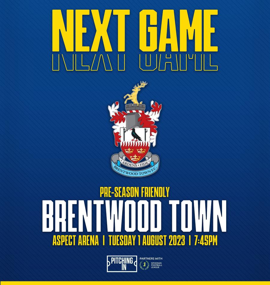 Tonight! ⚽️😍

We are back at the @AspectContracts Arena to take on @CraigShipman1 and his @BrentwoodTownFC team in our latest pre season game! 

£5 Adults, £2 Concessions £1 Under 16's...

#YAMC💛💙