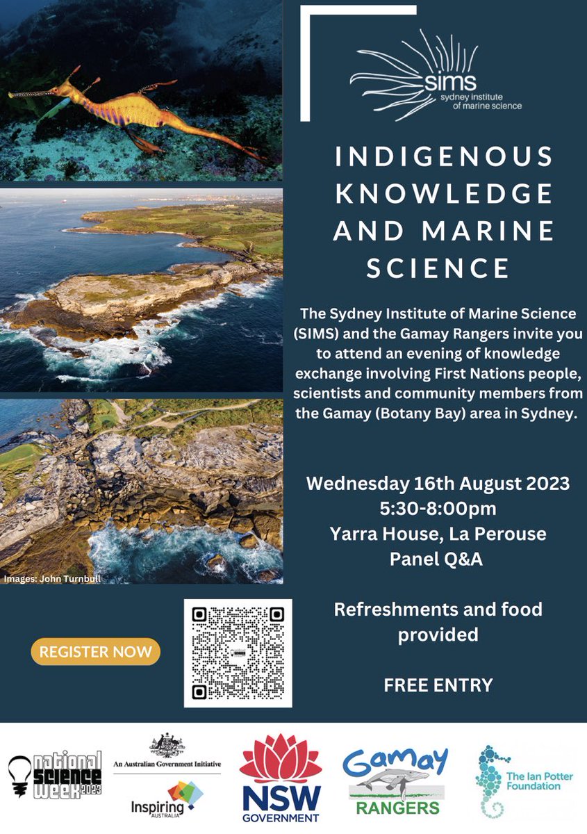 We’re hosting an exciting Science Week event. Come join the conversation about traditional ecological knowledge and marine science in Gamay (Botany Bay). Thanks @InspiringNsw @Aus_ScienceWeek @IanPotterFdn @SydneyMarine and La Perouse LALCLocal for helping make this happen.