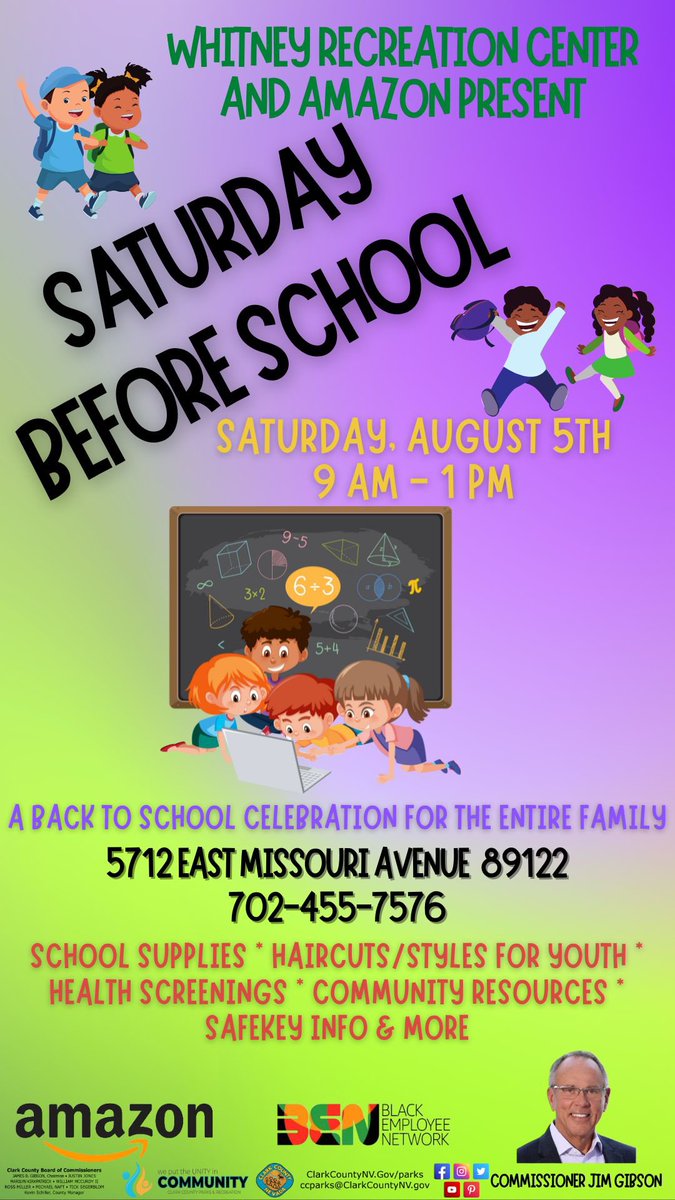 WhitneyCCPR's tweet photo. Join us at the Saturday before School on August 5 from 9am-1pm at Whitney Recreation Center! The event includes school supplies, free haircuts/styles for youth, health screenings, community resources, Safekey information, and more. #WeAreWhitney #SaturdayBeforeSchool https://t.co/2Pl9NAAw1C