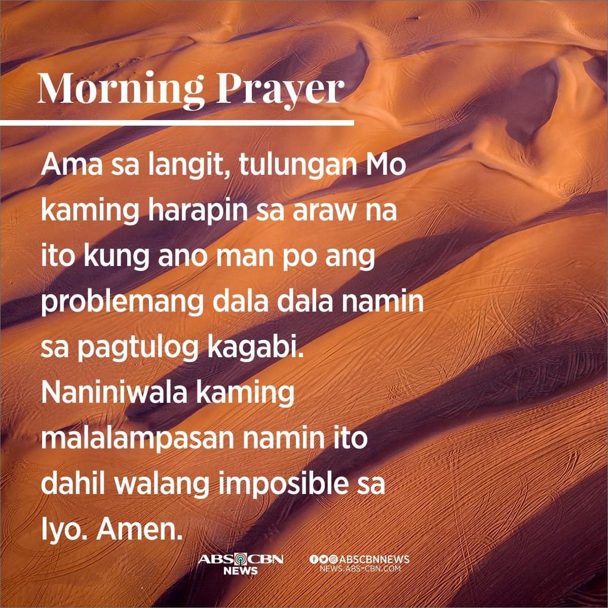 ABSCBNNews's tweet photo. Naniniwala kaming malalampasan namin ang mga problema sa tulong Mo, Ama.
Amen. 🙏 https://t.co/YQiBX5isVl