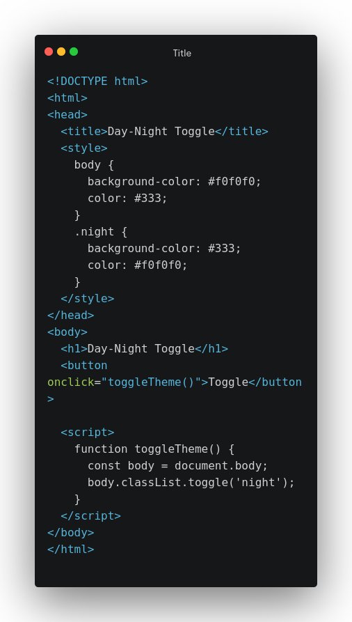 thecoderbaba's tweet image. Easiest JS day/night toggle 🔥
#coderbaba #javascript #js #toggle
