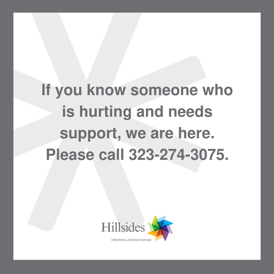 Hillsides provides mental health services for children, youth, and families in the community, in schools, and in our residential treatment programs. 

If someone needs help, please talk to our team at 323-274-3075 or dial 988. ❤️#mentalhealthhelp #suicideprevention