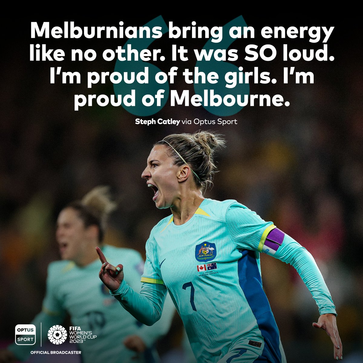 Optus Sport (@optussport) on Twitter photo The Matildas asked Melbourne to bring the noise and it didn't disappoint 😤
<a href="/stephcatley/">Steph Catley</a> couldn't be prouder of her home town 🥰
#FIFAWWC #OptusSport The Matildas asked Melbourne to bring the noise and it didn't disappoint 😤
<a href="/stephcatley/">Steph Catley</a> couldn't be prouder of her home town 🥰
#FIFAWWC #OptusSport