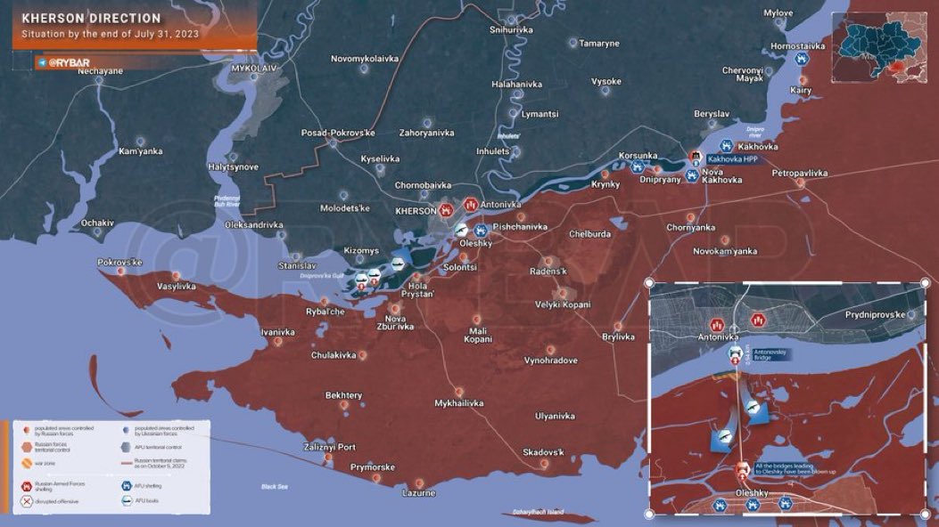 🇷🇺 Milblogger Rybar: AFU 🇺🇦Einfälle am linken Ufer bei #Kherson zu verhindern, sind gescheitert

„An der Antonowski-Brücke entwickelt sich eine sehr unangenehme Situation, wo AFU 🇺🇦 nicht nur den Brückenkopf halten, sondern tief in das Gebiet am linken #Dnipro -Ufer vorzudringen.