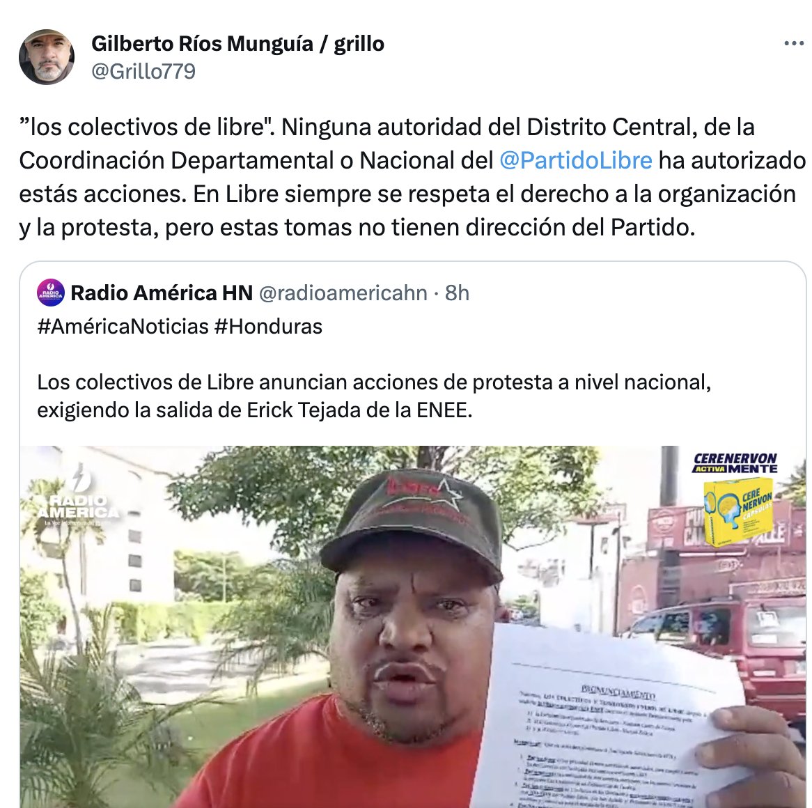 PartidoLibre's tweet photo. Correcto compañero @Grillo779
Las acciones de Melvin Cevallos NO son autorizadas por la coordinación municipal, departamental ni nacional de Partido Libre. https://t.co/OonUPw0Ijr