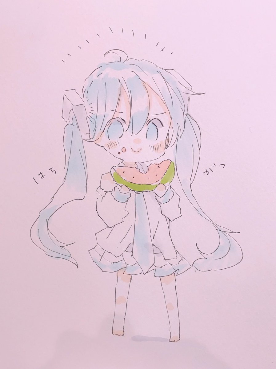 hatsune miku 1girl food twintails solo holding food long hair fruit  illustration images