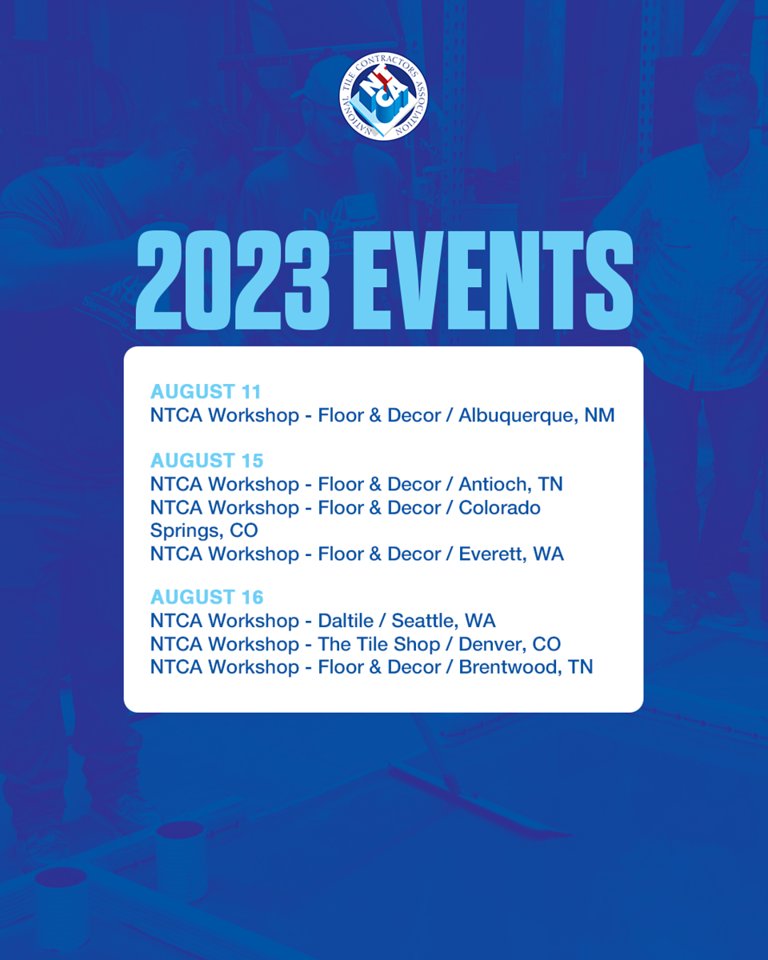 More NTCA workshops to up your tile knowledge this August. 

See more tile training opportunities at tile-assn.com/events 

#Tile #TileInstallation #TileContractor #NTCA
