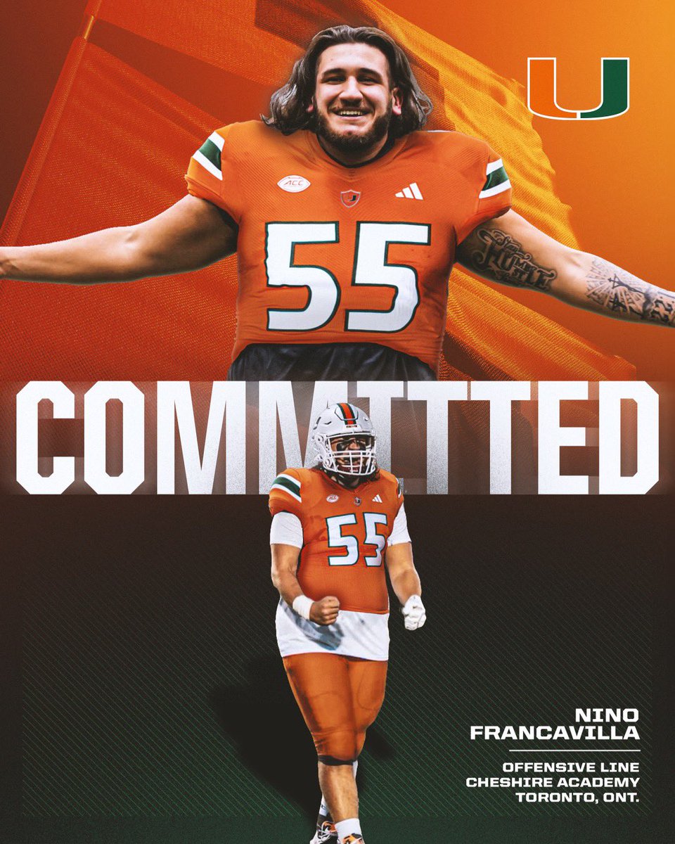 After much consideration and multiple talks with my family I am blessed to say that I am committing to the university of MIAMI!! GO CANES 🙌🏻🟠🟢
<a href="/CanesFootball/">Miami Hurricanes Football</a> <a href="/CoachMirabal/">Alex Mirabal</a> <a href="/coach_cristobal/">Mario Cristobal</a> <a href="/CoachEdPata/">Edwin Pata 🇭🇹</a> <a href="/CoachBain58/">Reginald Bain</a> <a href="/CoachDawson_UM/">Shannon Dawson    🏈</a> <a href="/dtrain2901/">DENNIS SMITH</a> <a href="/CoachField/">Coach Field</a>