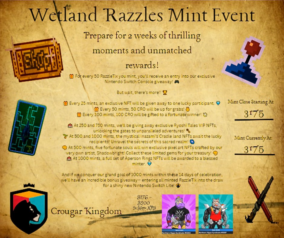 Divert your attention to the Wetlands Razzles, where thrilling revelations await! We fast approach the end of the Wetland Razzles mint on <a href="/EbisusBay/">Ebisu's Bay | GameFi - NFT Market - DEX</a>... 1/5

app.ebisusbay.com/drops/wetland-…