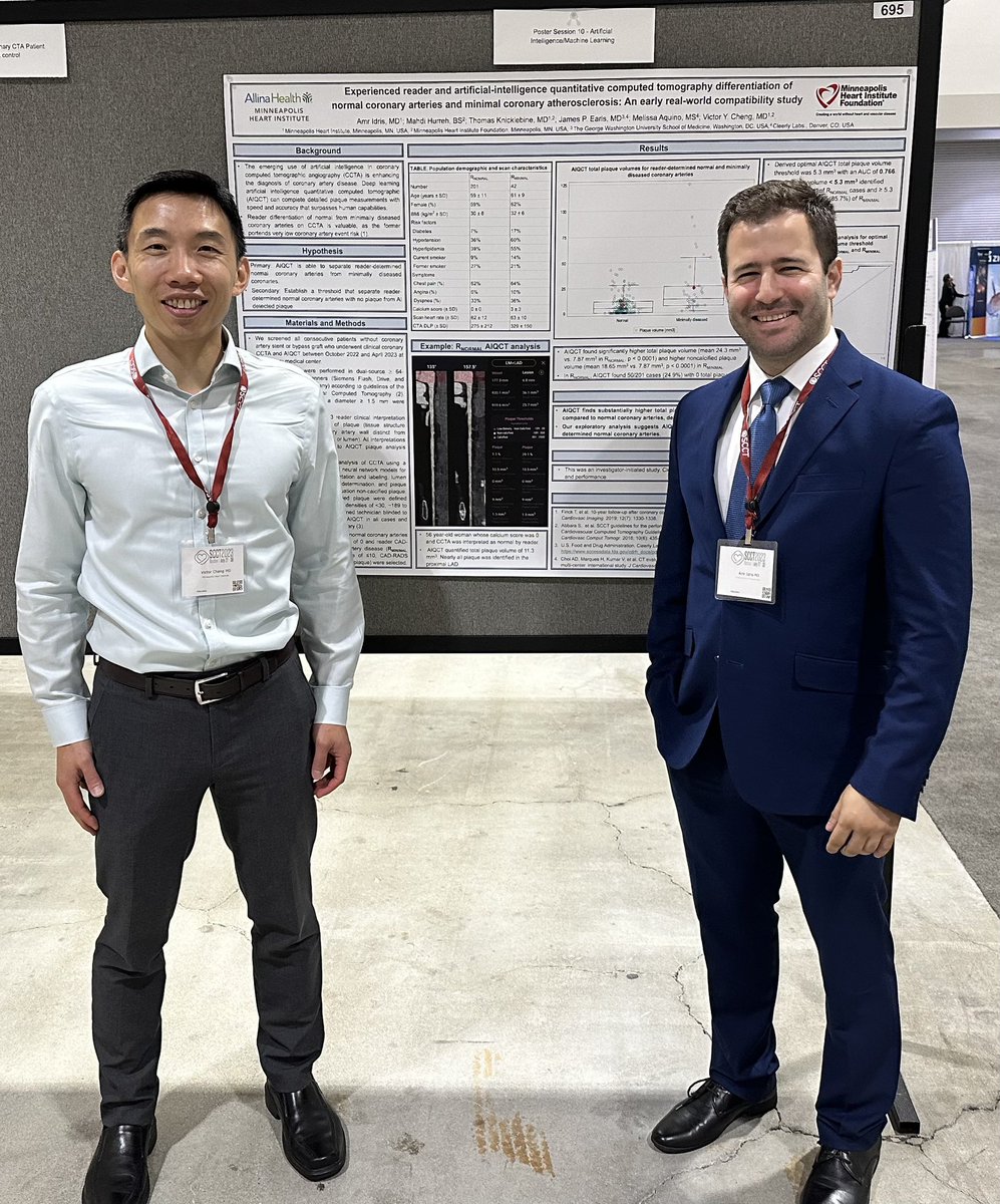 Excited to have presented with Dr. Cheng at #SCCTBoston on AI-driven coronary plaque quantification! 🚀 AI's potential to enhance cardiac imaging and revolutionize patient care is truly remarkable. Grateful for the opportunity to contribute to the future of medicine!