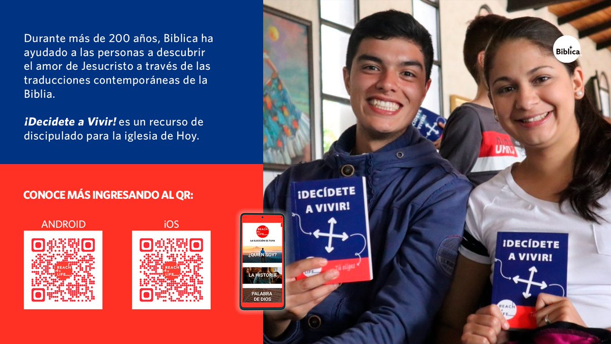BiblicaLA's tweet photo. ¡Decídete a Vivir! el programa que está impactando a millones de jóvenes alrededor del mundo con la Palabra de Dios.
Videos, planes de lectura y devocionales que fortalecerán tu fe.
Descarga GRATIS Reach4Life - Español
#DecideteaVivir #Biblica #BiblicaLA #R4L #Reach4Life https://t.co/uwOgpJCpKz