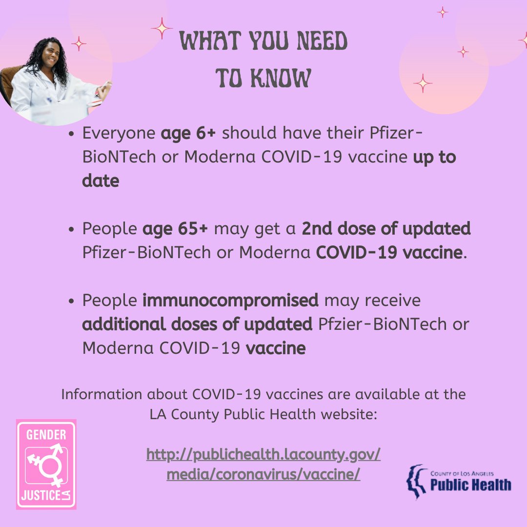 Here is a quick info sheet on what you need to know to stay up-to-date on your COVID-19 vaccinations! More information available on LA County's Department of Public Health website: publichealth.lacounty.gov/media/coronavi…