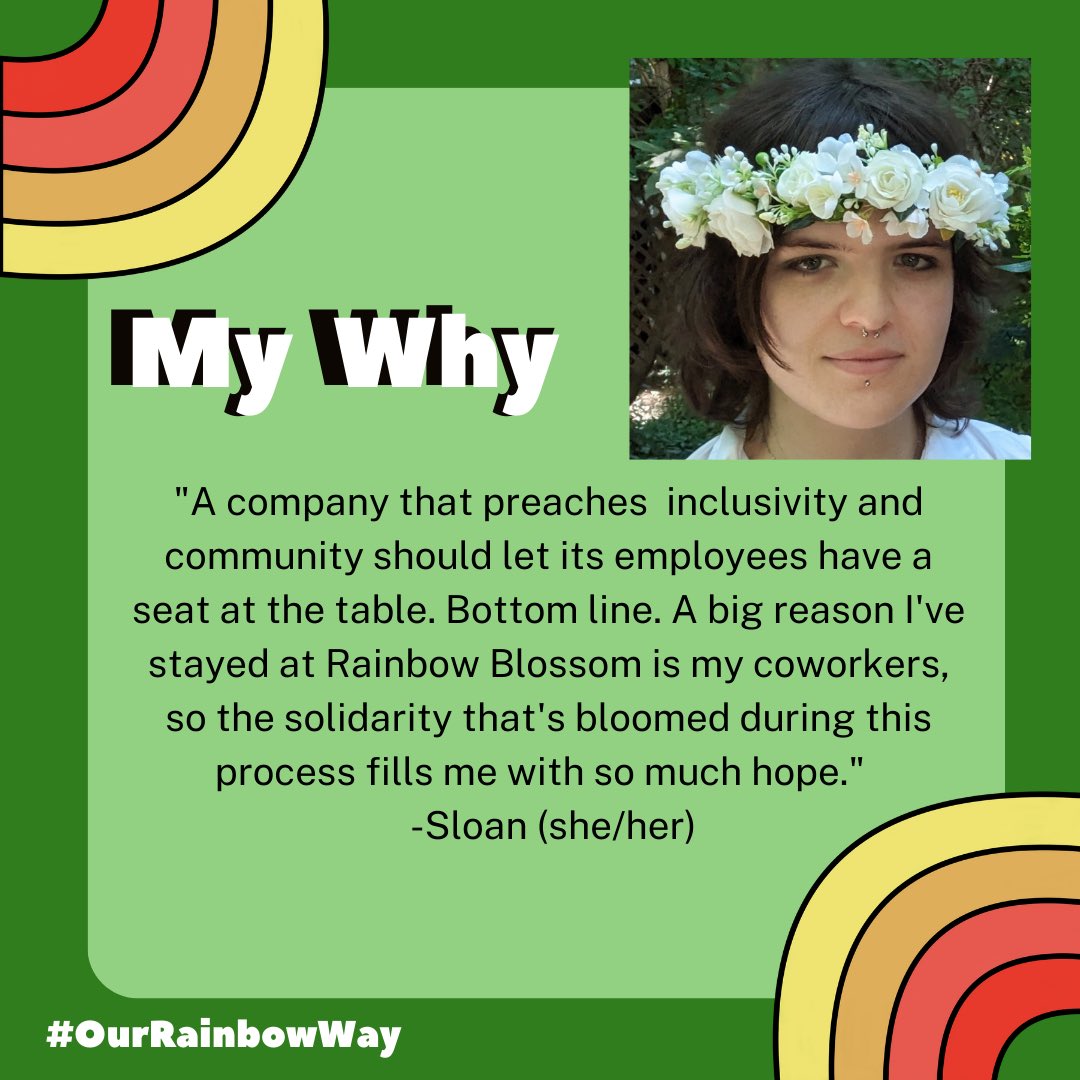 WorkersUnitedRB's tweet photo. Meet Sloan! Sloan has been a team member at Rainbow since 2021. Read about her โwhysโ for joining our team and supporting our efforts to organize.
Sloan brings humor and authenticity to our day to day at work. Weโre grateful for you!
#TheRainbowWay #OurRainbowWay https://t.co/cU2evONwUV