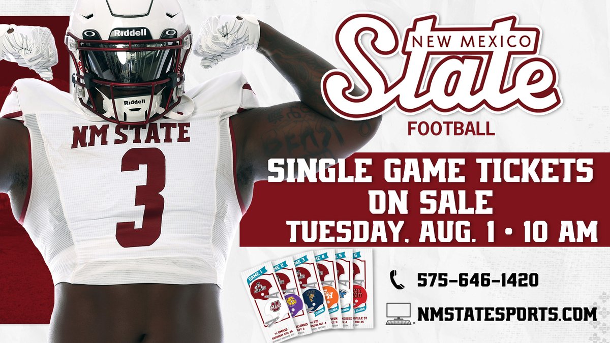 New Mexico State Football (@nmstatefootball) on Twitter photo Okay people, tomorrow morning. 10 a.m. - Single game tickets are going on sale! 
๐ฐ: bit.ly/3YfTNmk
#AggieUp x #HHLP Okay people, tomorrow morning. 10 a.m. - Single game tickets are going on sale! 
๐ฐ: bit.ly/3YfTNmk
#AggieUp x #HHLP