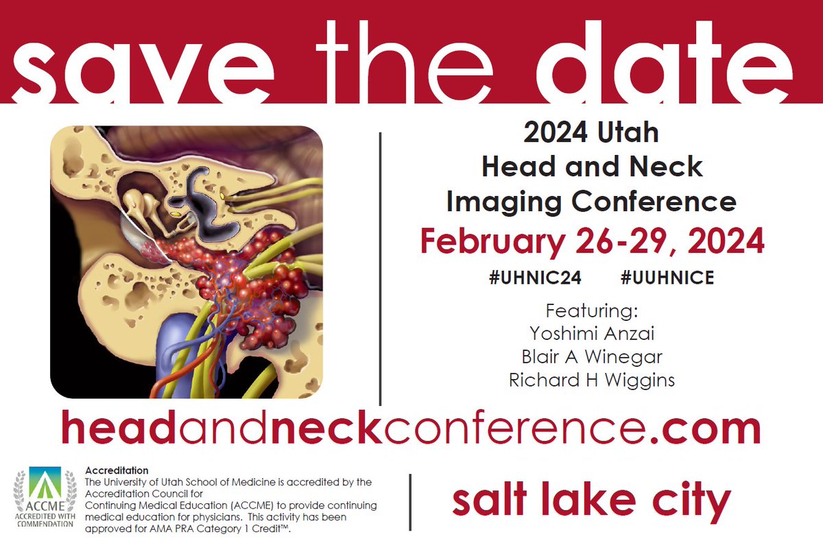 Save The Date for the #UHNIC24 celebration of all things #HNImaging, February 26-29, 2024, in Salt Lake City, UT, USA #UUHNICE : headandneckconference.com