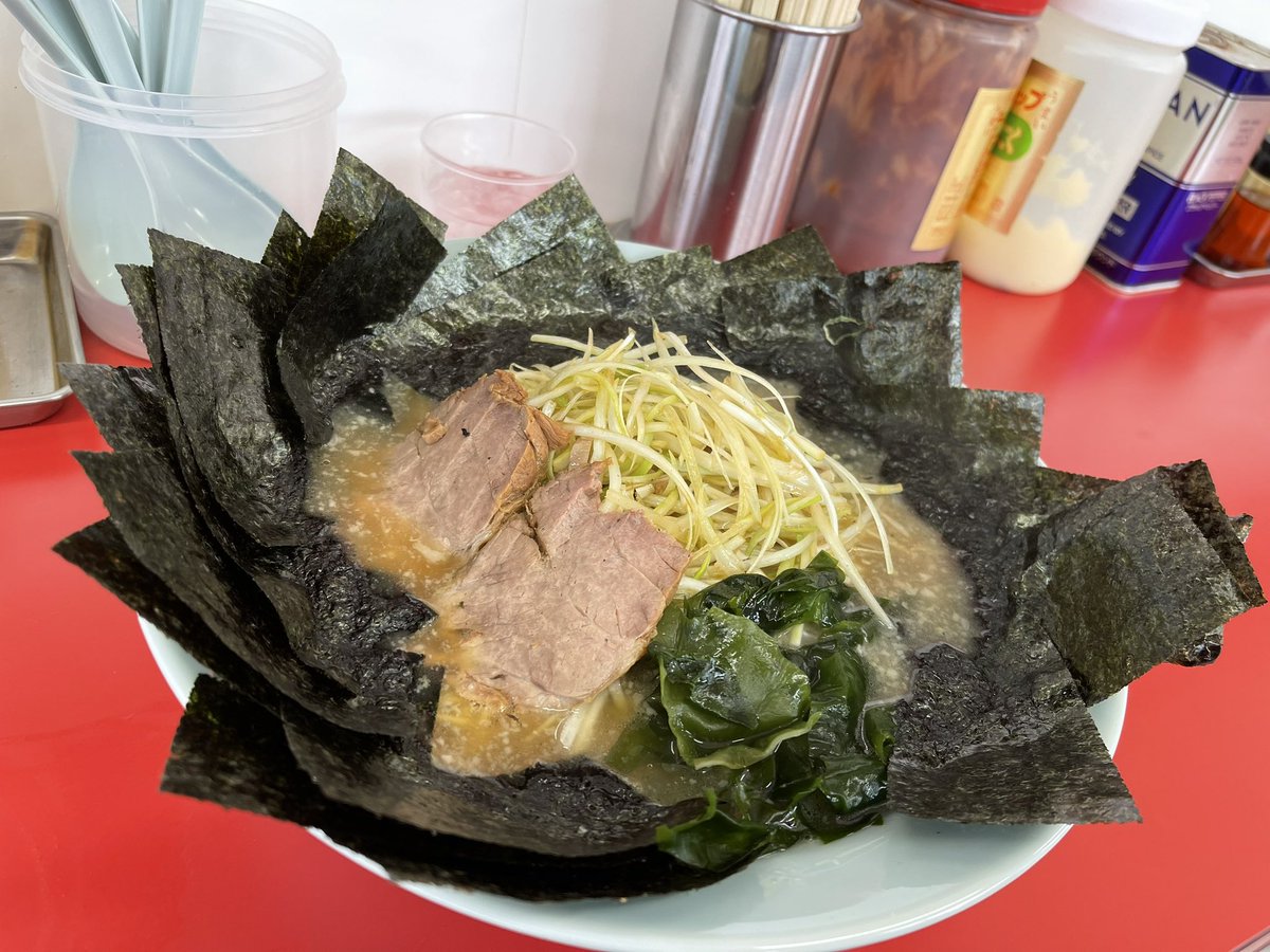 ラーメンショップ東大竹店
ラーメン💋ﾁｭｯ海苔ダブル＋ネギTP バリカタ

 #ラーメンショップ東大竹店 #朝ラーショ東大竹