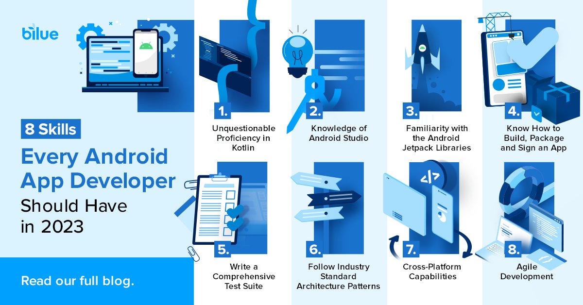 With Android OS reigning as a dominant force in the ever-growing market, businesses and app developers are eager to make their mark. Read our blog on the 8 crucial skills every Android app developer should have.

🔗 loom.ly/KmMLyKY

#Bilue #AndroidDev #AppDevelopment