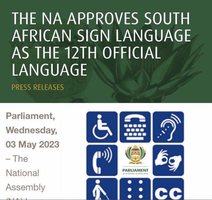 parliament.gov.za/press-releases…
#PWDsMatter
South African Sign language 🤟 is now the  12th Official language in SA 🇿🇦