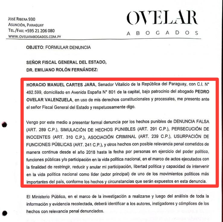 Por las dudas pongo en recuadro las claves de la denuncia de <a href="/Horacio_Cartes/">Horacio Cartes</a>. Porque algunos lo "piden". 🫣