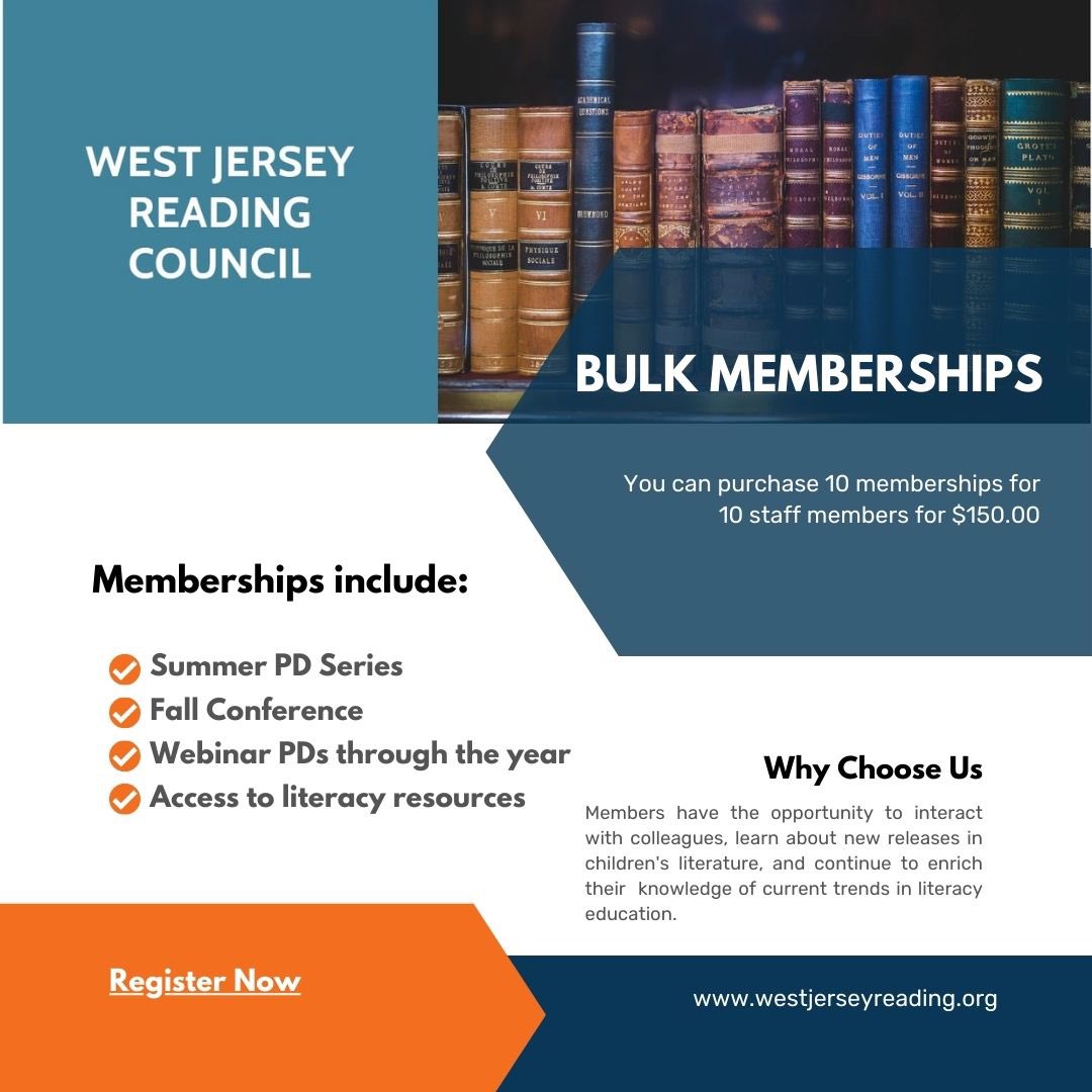 West Jersey Reading Council is proud to offer a discount for Bulk Memberships for the 2023-2024 school year! 🍎 Spread literacy throughout your school district! events.eventzilla.net/e/20232024-wjr…