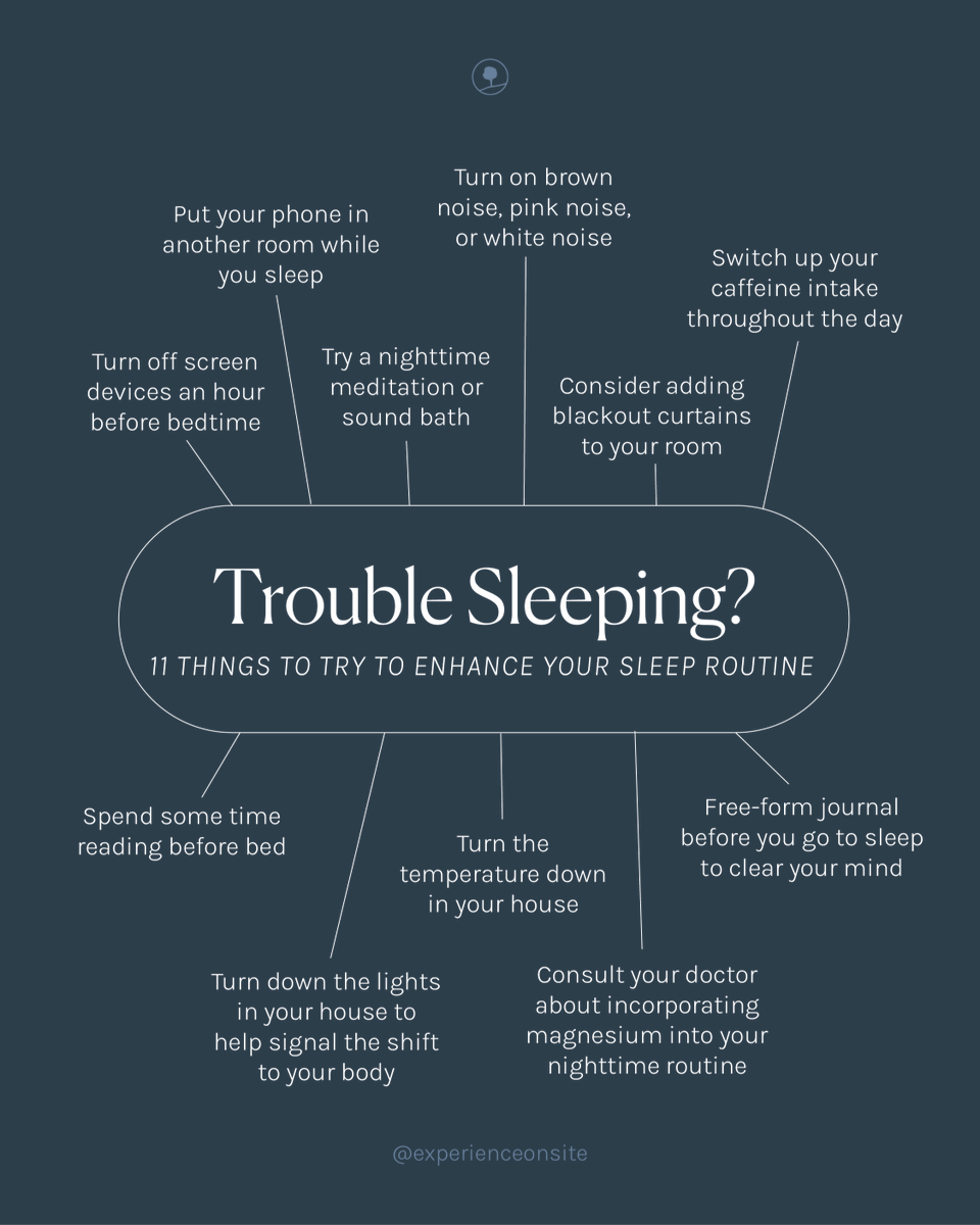 Onsite (@onsiteworkshops) on Twitter photo Sleep is a crucial factor in our well-being! If you’re not getting the sleep your mind and body need, try switching up your routine by incorporating a few of these tips.
You deserve rest ☁️ Sleep is a crucial factor in our well-being! If you’re not getting the sleep your mind and body need, try switching up your routine by incorporating a few of these tips.
You deserve rest ☁️