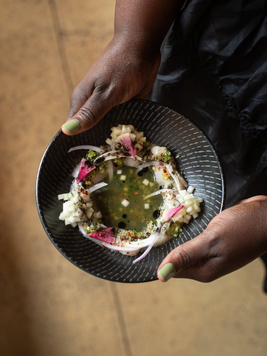 We love small plates with a lot of flavors, like this Hamachi with Black Ceviche that features cippolini onions, granny smith apples and fennel.