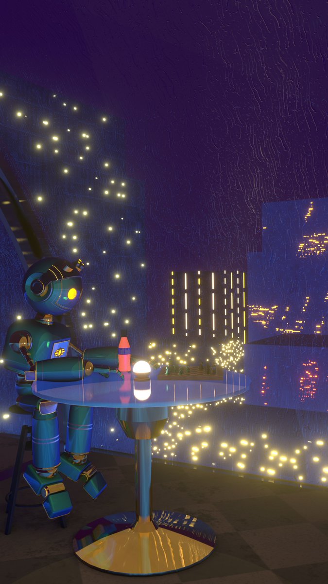 _Giga_Watts's tweet image. The Gif is too big for Twitter Apparently. But I&apos;m happy with my new vertical monitors wall paper, I did the other Night. Its a nice little stormy weather scene where I&apos;m just sitting chilling, as rain trickles down the window. #Vtuber #Vtubermodel #RobotVtuber #Blender3d #b3d