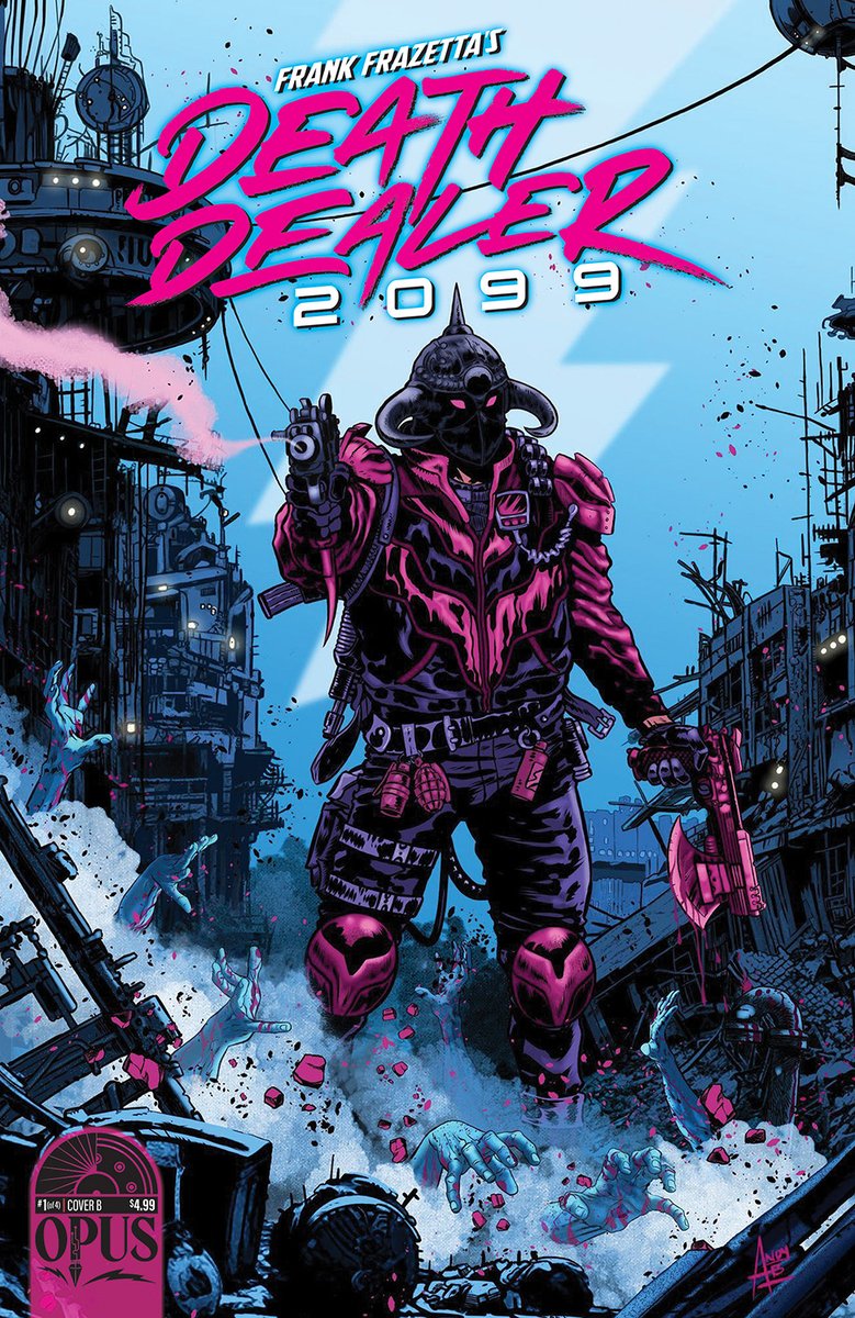 Frank Frazetta's DEATH DEALER 2099 issue #1 is officially on the way! @frazettagirls 🔥 Hitting comic shops this fall. Cover B artwork by @AndyBelanger 🎨 See Frazetta’s iconic creation jump forward into the future and face an apocalyptic world full of new dangers!