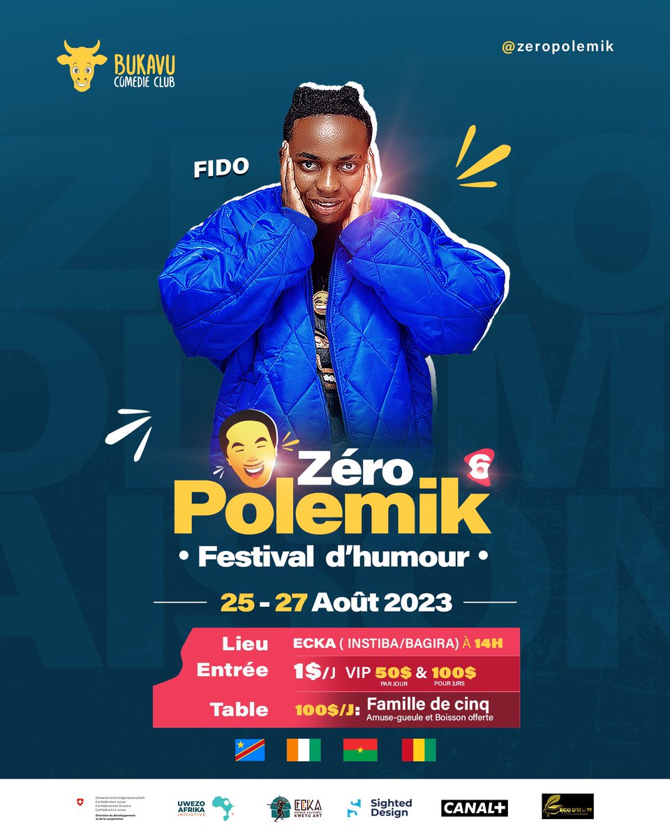 Fido drc, le populaire 

Vous promet que vous rirez jusqu’à tenir vos côtes entre les mains

Aseme kama Muna sikiya wala aongeze sauti 😄

#zeropolemik #festivalhumour #rire #bukavu #rdcongo🇨🇩