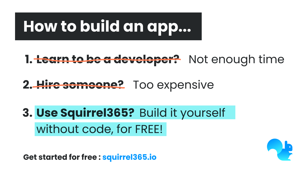 Squirrel_365's tweet photo. With Squirrel365 you can create an app in minutes, using pre-built components and no-code!! Register for free and get started today… https://t.co/8UhzkURtK8
#NoCode #SpreadsheetLogic https://t.co/LbGSP3D8wM