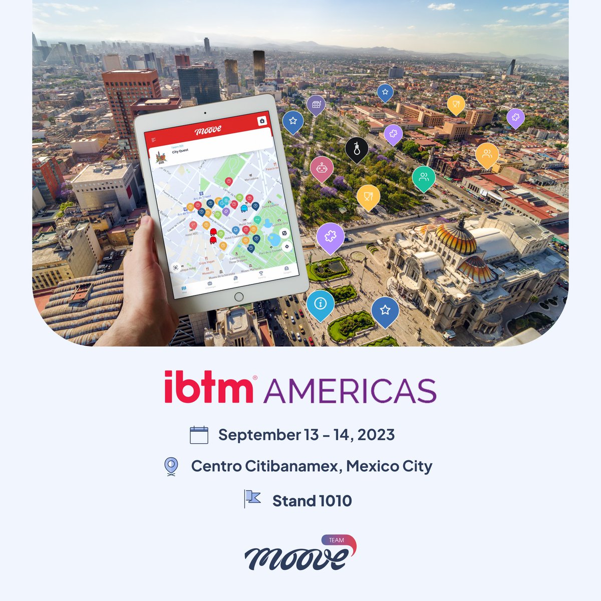 We are coming to IBTM Americas on 13-14 Sept 2023, in Mexico City. Find us at Stand 1010! Discover firsthand how our platform can gamify your events and elevate team engagement. We're hosting on-site demos - don't miss it. 👋 #MooveTEAM #IBTMAmericas2023 #EventTech #TeamBuilding