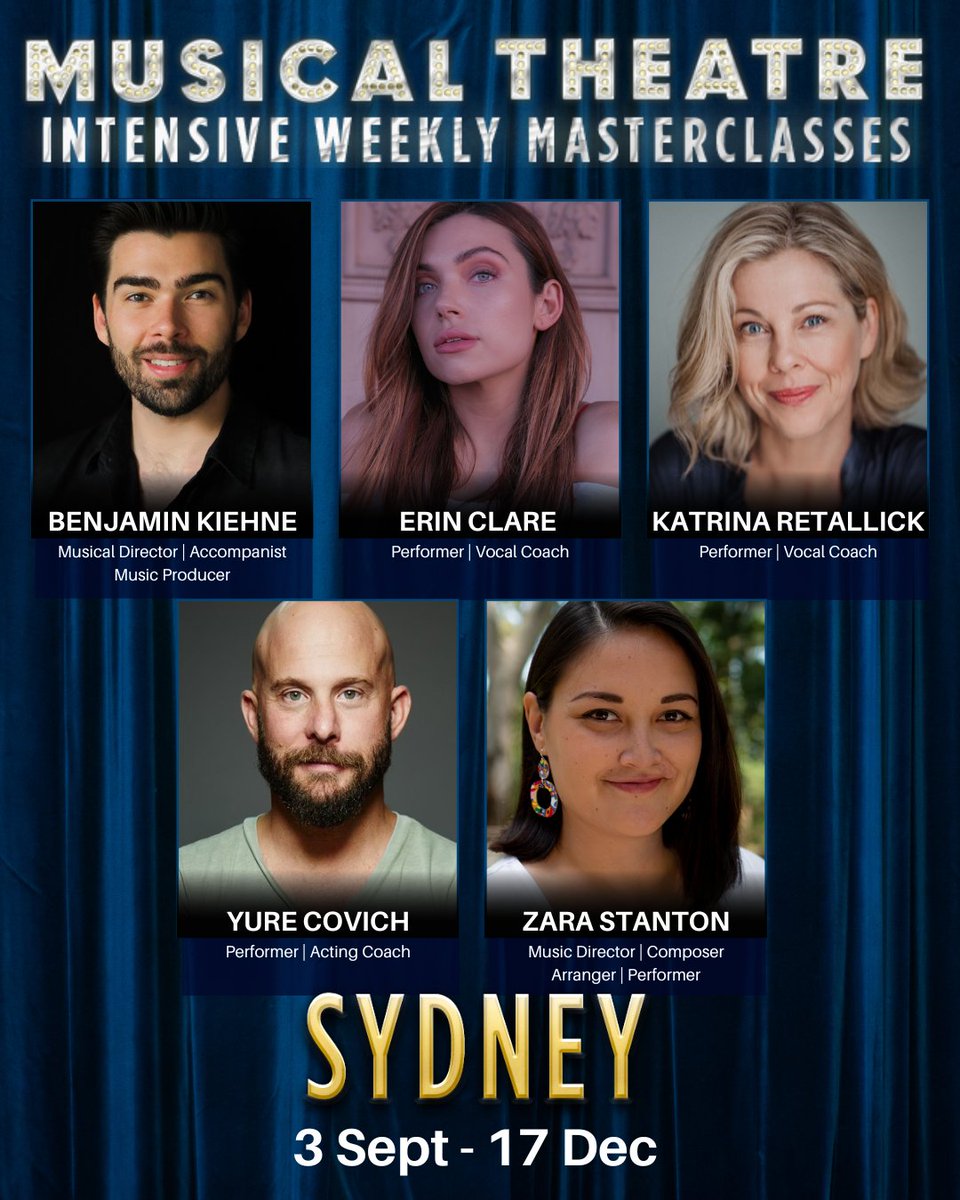 AMTAcademy's tweet photo. We've met Melbourne, now let's see Sydney's second batch of Tutor announcements this #TutorTuesday! Meet the Musical Theatre Intensive Weekly Masterclass Tutors in Sydney!
Auditions Close Aug 26! 🌟 Only 10 spots available for Kids, Teens, & Adults ➡️ https://t.co/BzdRkVGkmR https://t.co/2a3199r5bW