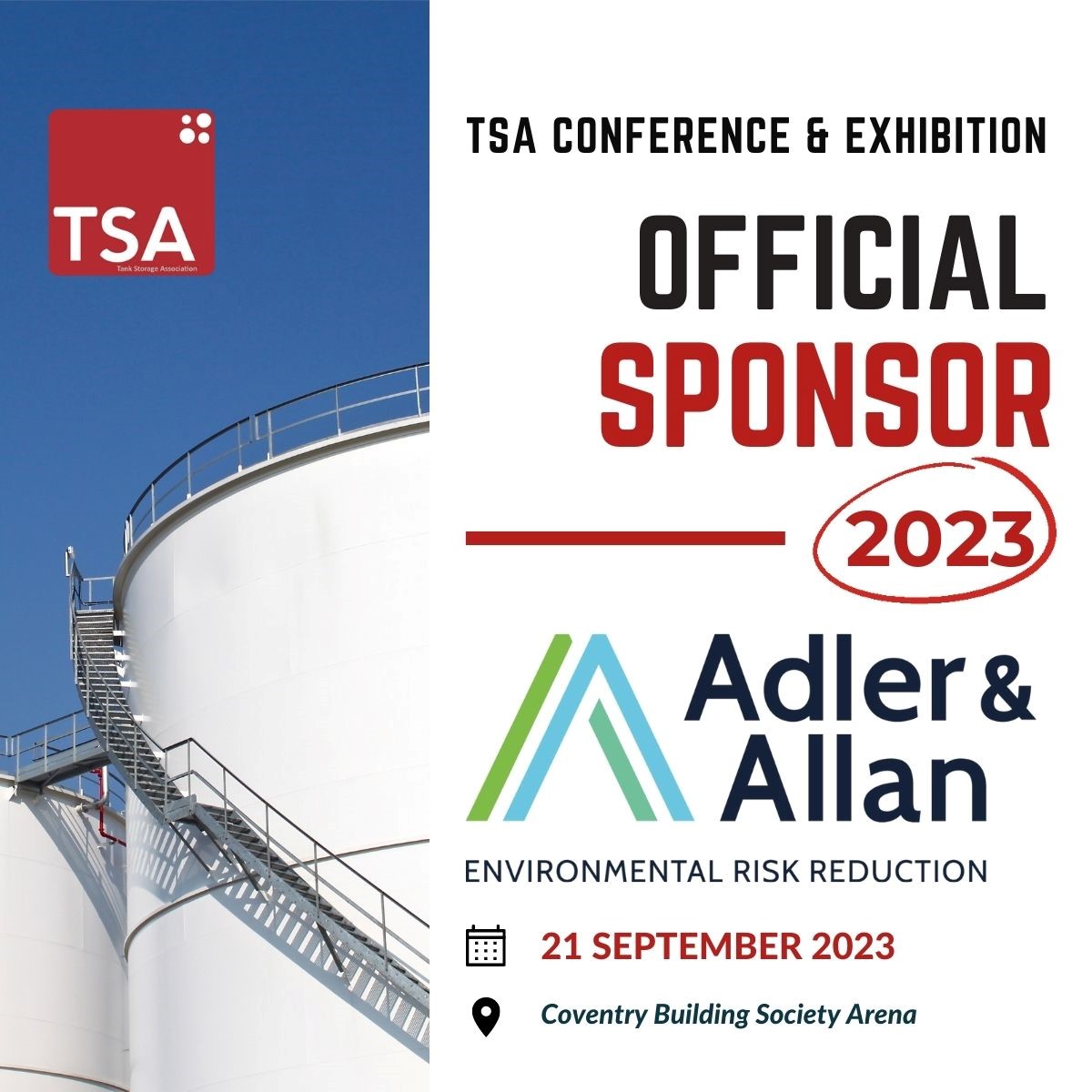 AdlerandAllan's tweet photo. We are proud to be Gold Sponsor again for the forthcoming Tank Storage Association Conference and Exhibition in Coventry.
Looking forward to reconnecting with our valued customers and fellow exhibitors.
Join us at Stand 33
#TSAConference #Networking #ExhibitionTime https://t.co/irvJJnPOS4