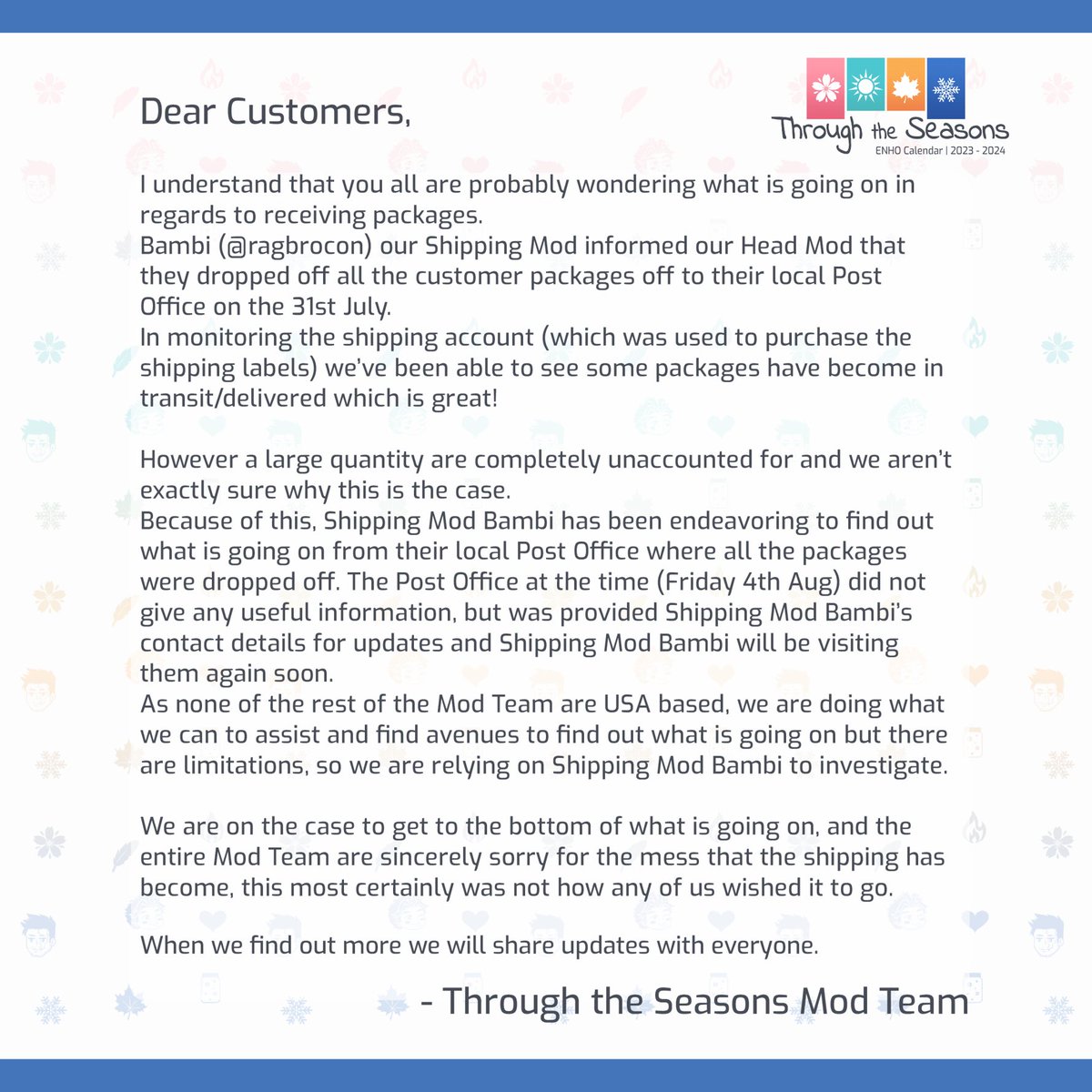 EndhawksSeasons's tweet photo. ▶️Shipping situation update https://t.co/mHzSHgoTOI