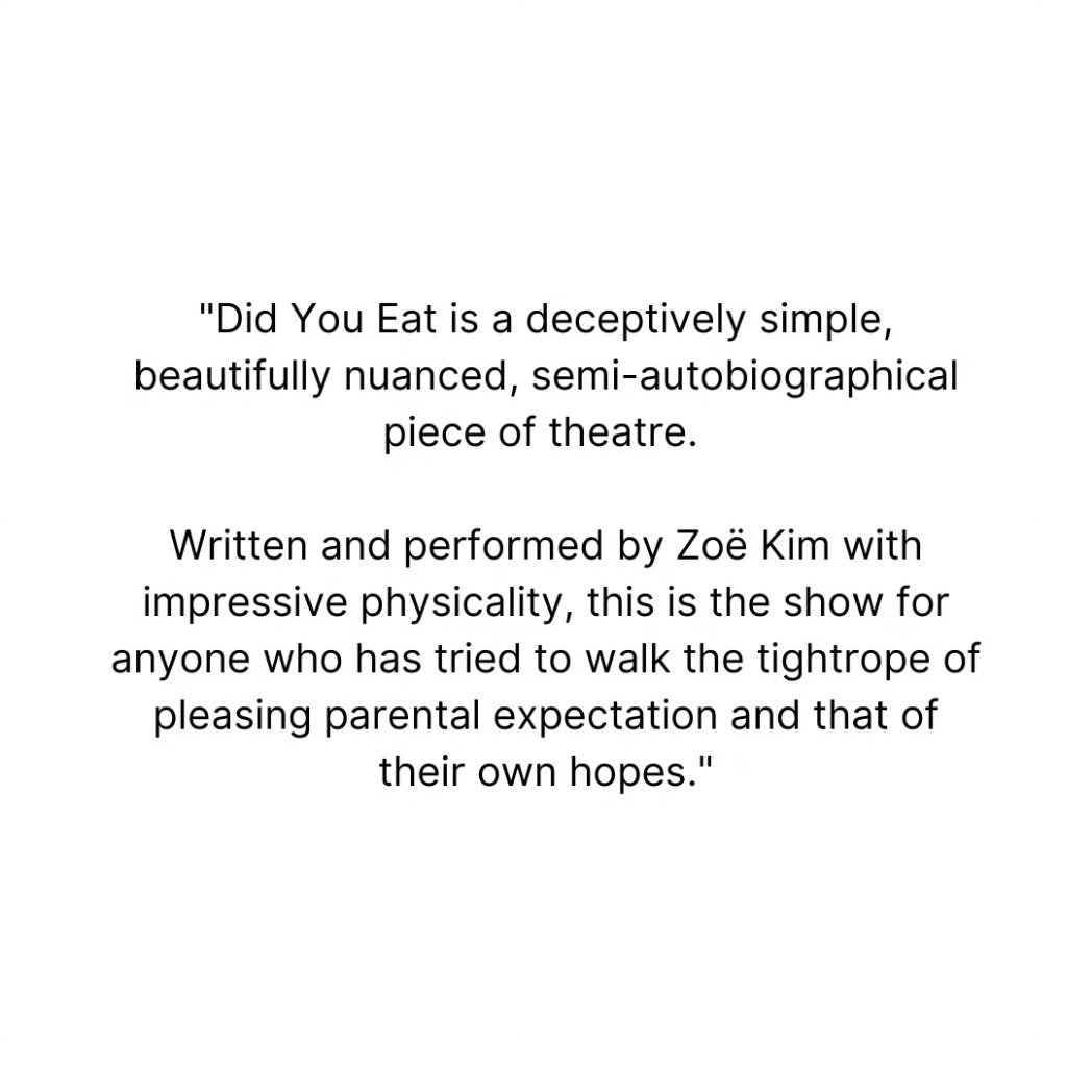 SeoulfulProd's tweet photo. https://t.co/4YbYKUFDWV gives DID YOU EAT? (๋ฐฅ ๋จน์๋?) โญ๏ธโญ๏ธโญ๏ธโญ๏ธ
Link to read the full review: https://t.co/twziK64OqK
4-26 August @ 19:35
#edfringe #fillyerboots #greensidefamily #edinburghfringefestival #edfringe2023 #soloshow #onewomanshow #onepersonshow #didyoueat https://t.co/5AYMIDhmKy