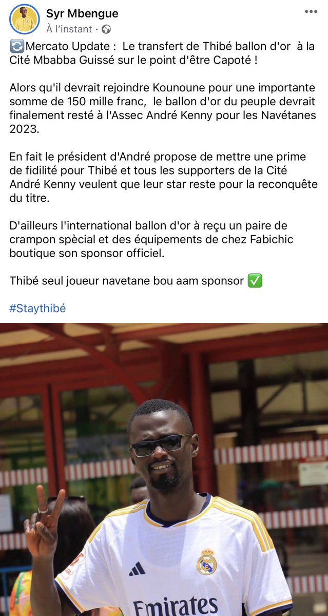 🔄Mercato Update : Le transfert de Thibé ballon d'or à la Cité Mbabba Guissé sur le point d'être Capoté ! @cheikhmatarF 😂 #Staythibé